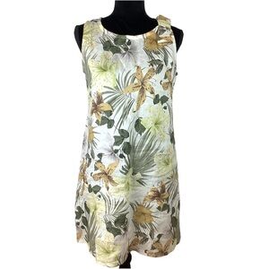 BELLAMBRA LINEN ITALY SCOOP NECK SLEEVELESS NEUTRAL FLORAL  DRESS